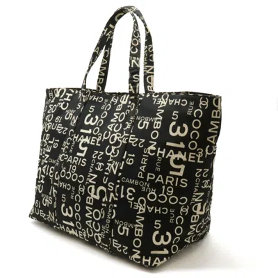 Pre-owned Chanel Black Ivory Canvas Shoulder Bag Tote Bag () In Black, Ivory