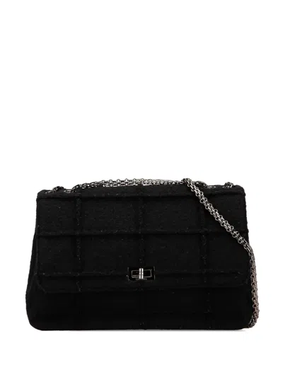 Pre-owned Chanel 1997-1999 Jumbo Reissue 2.55 Choco Bar Wool Felt Identification Flap Shoulder Bag In Black