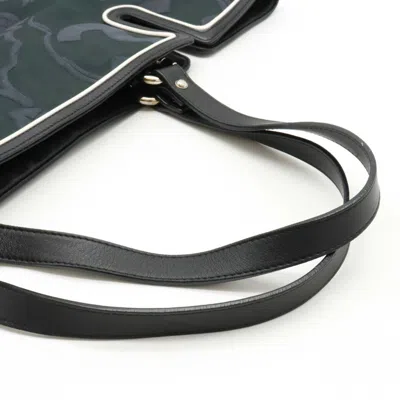 Pre-owned Chanel Black Navy Canvas Leather Shoulder Bag Tote Bag () In Black, Navy