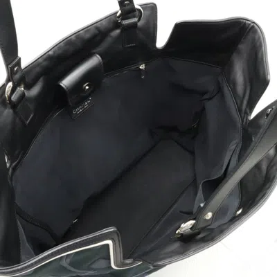 Pre-owned Chanel Black Navy Canvas Leather Shoulder Bag Tote Bag () In Black, Navy
