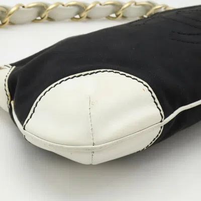 Pre-owned Chanel Black White Canvas Leather Shoulder Bag () In Black, White