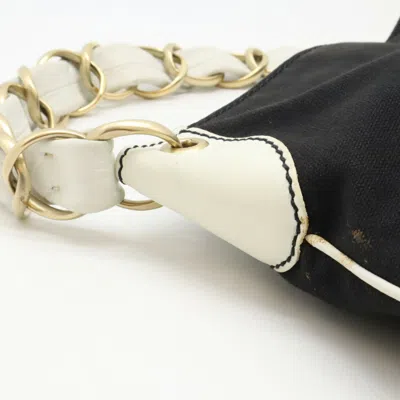 Pre-owned Chanel Black White Canvas Leather Shoulder Bag () In Black, White