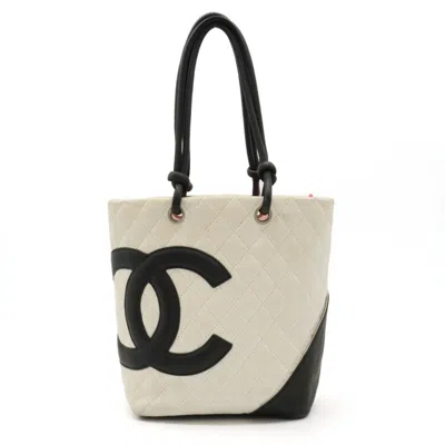 Pre-owned Chanel Black White Leather Tote Bag () In Black, White