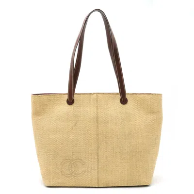 Pre-owned Chanel Dark Brown Straw Leather Shoulder Bag Tote Bag ()