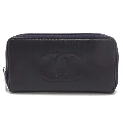 Pre-owned Chanel Dark Purple Caviar Leather Long Wallet (bi-fold) ()
