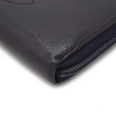 Pre-owned Chanel Dark Purple Caviar Leather Long Wallet (bi-fold) ()