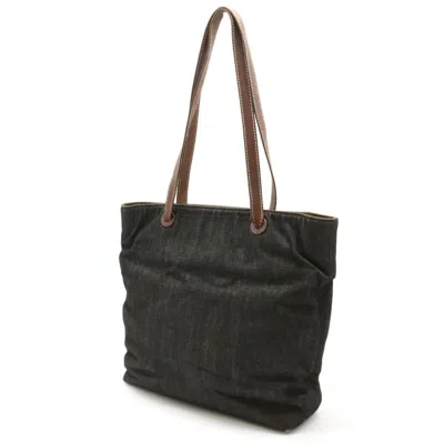 Pre-owned Chanel Denim Black Dark Brown Denim Leather Shoulder Bag Tote Bag () In Black, Dark Brown