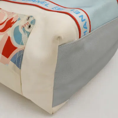 Pre-owned Chanel Ivory Light Blue Red Color Canvas Shoulder Bag Tote Bag () In Ivory, Light Blue, Red Color