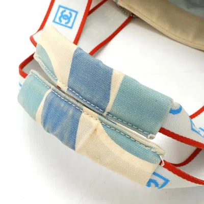 Pre-owned Chanel Ivory Light Blue Red Color Canvas Shoulder Bag Tote Bag () In Ivory, Light Blue, Red Color