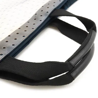 Pre-owned Chanel Navy White Vinyl Canvas Tote Bag () In Navy, White