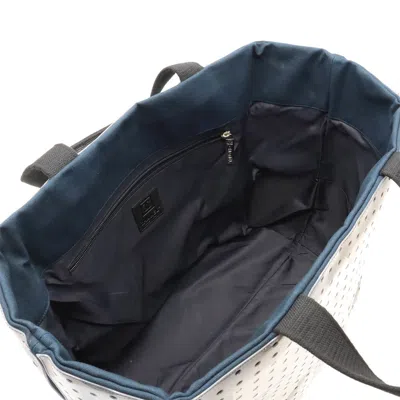 Pre-owned Chanel Navy White Vinyl Canvas Tote Bag () In Navy, White