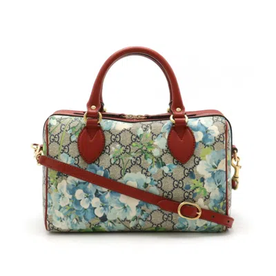 Pre-owned Gucci Beige Blue Multi-color Red Color Pvc Leather Boston Bag Handbag Shoulder Bag () In Beige, Blue, Multi-color, Red Color