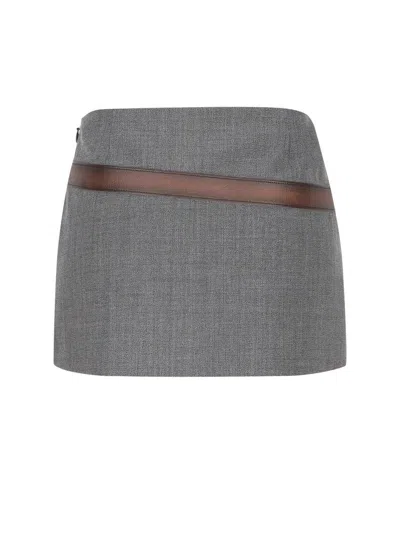 Prada Skirt With Asymmetric Hem And Belted Design In Gray