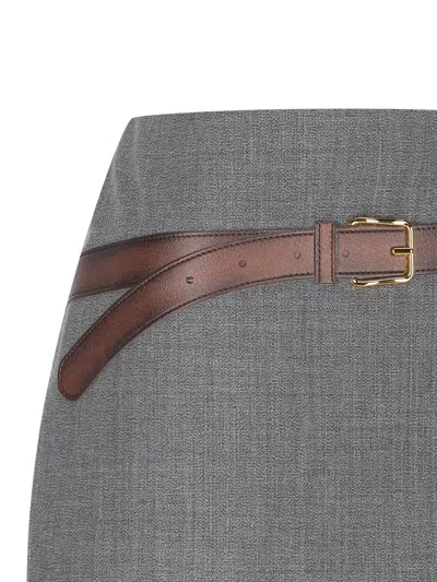 Prada Skirt With Asymmetric Hem And Belted Design In Gray
