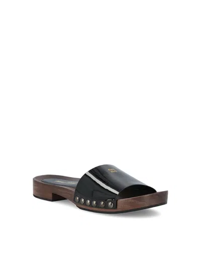 Miu Miu Open-toe Black Patent Sandals With Decorative Studs