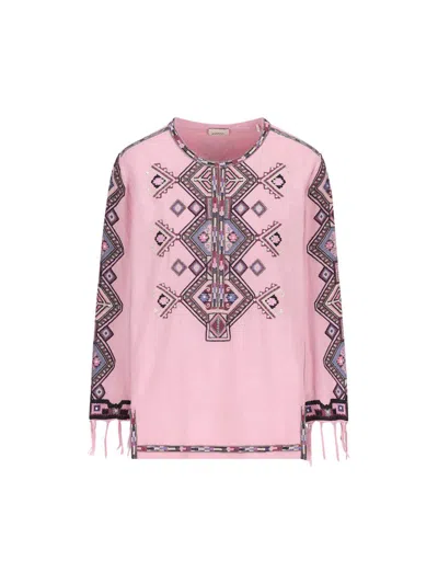 Isabel Marant Zelda Embroidered Matka Silk Top In Pink