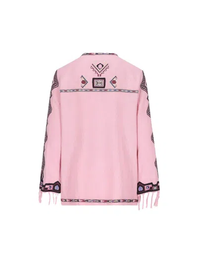 Isabel Marant Zelda Embroidered Matka Silk Top In Pink