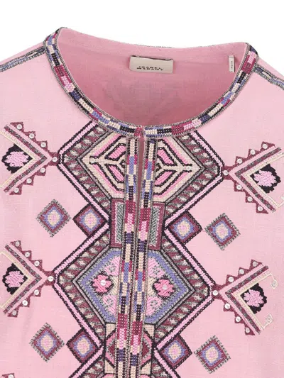 Isabel Marant Zelda Embroidered Matka Silk Top In Pink