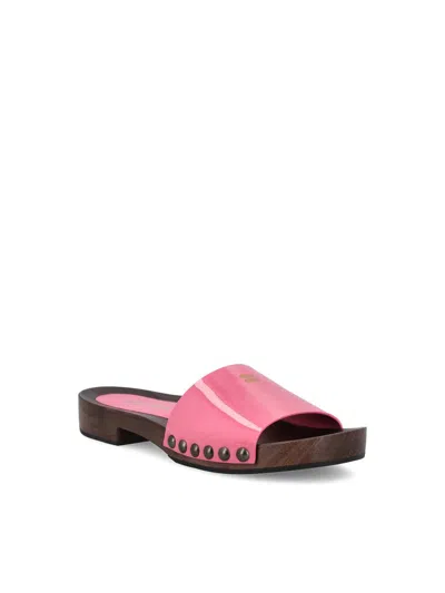 Miu Miu Leather Clogs With Studded Detail And Flat Sole In Begonia