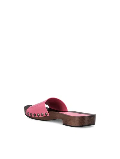 Miu Miu Leather Clogs With Studded Detail And Flat Sole In Begonia