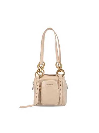 Prada Dangle Mini Leather Top Handle In Powder