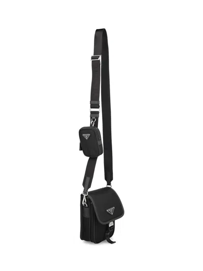 Prada Re-nylon And Saffiano Leather Shoulder Bag In Black