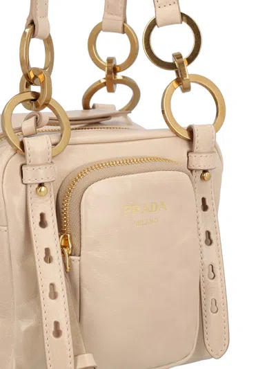 Prada Dangle Mini Leather Top Handle In Powder