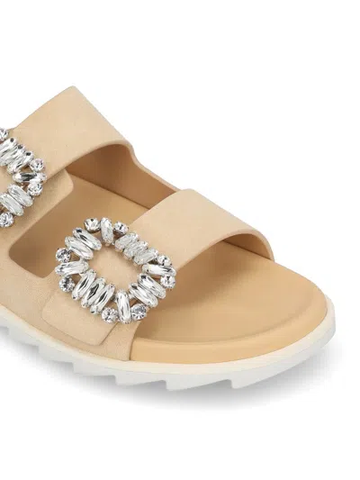 Roger Vivier Beige Suede Slidy Viv Mule In Meat