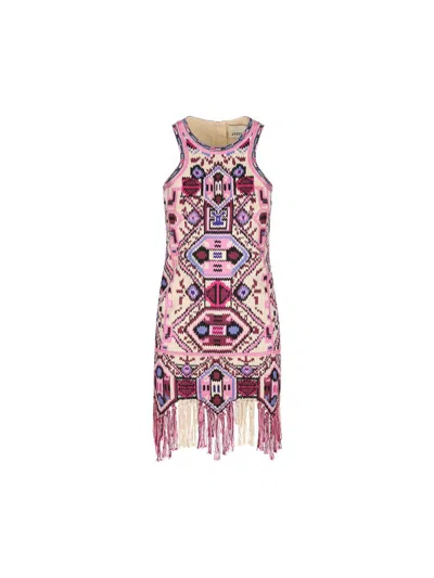 Isabel Marant Fringed Embroidered Geometric Scoop Sleeveless Dress In Multi