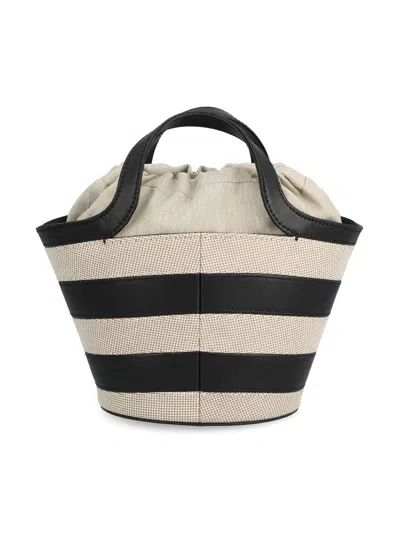 Furla Striped Drawstring Tote Bag In Black Tones