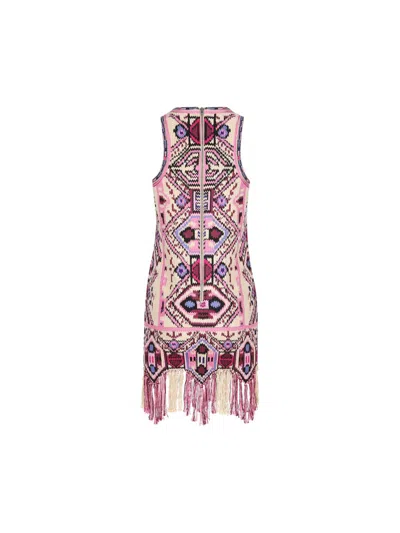 Isabel Marant Fringed Embroidered Geometric Scoop Sleeveless Dress In Multi