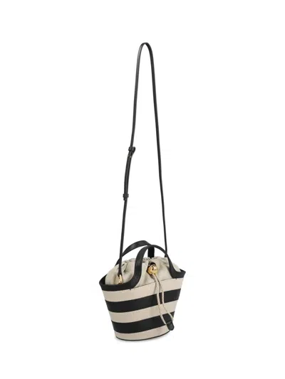 Furla Striped Drawstring Tote Bag In Black Tones