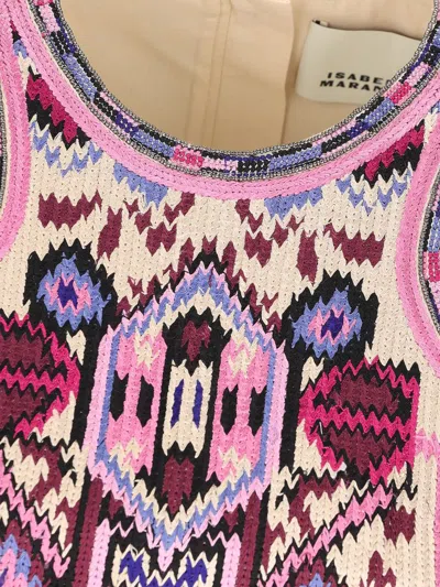Isabel Marant Fringed Embroidered Geometric Scoop Sleeveless Dress In Multi