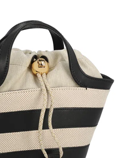 Furla Striped Drawstring Tote Bag In Black Tones