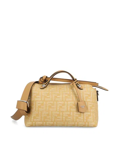 Fendi Women Embroidered Raffia Medium By The Way Handbag In Natur+honey Sc+p