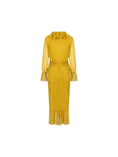 Saint Laurent Abito In Crepe Giallo  Donna In Jaune Moutarde