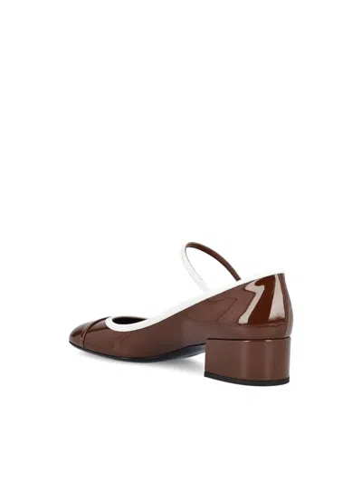 Miu Miu Bicolor Patent Leather Block-heel Mary Jane Pumps In Brown