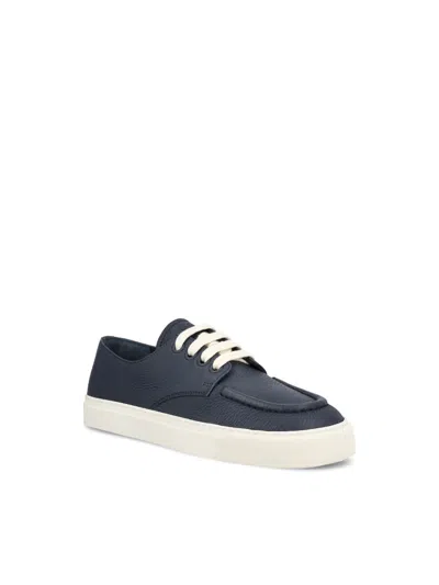 Prada Low Profile Round Toe Sneakers With Textured Finish In Blue
