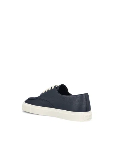 Prada Low Profile Round Toe Sneakers With Textured Finish In Blue