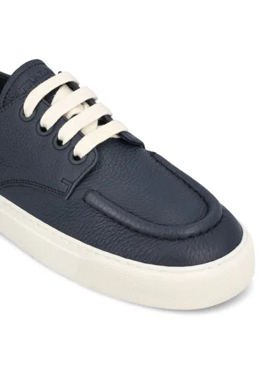 Prada Low Profile Round Toe Sneakers With Textured Finish In Blue