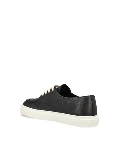 Prada Low Profile Round Toe Sneakers With Textured Finish In Black