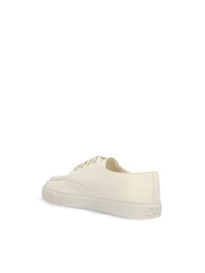 Prada Canvas Sneakers With Round Toe And Rubber Sole In Beige