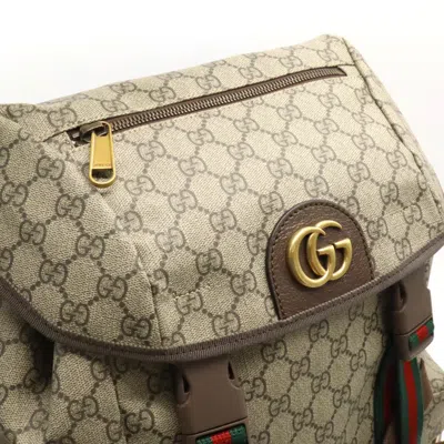 Pre-owned Gucci Beige Brown Green Red Color Pvc Leather Backpack () In Beige, Brown, Green, Red Color
