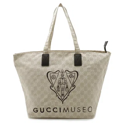 Pre-owned Gucci Brown Light Beige Canvas Leather Tote Bag () In Brown, Light Beige