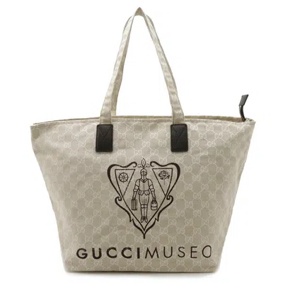 Pre-owned Gucci Brown Light Beige Canvas Leather Tote Bag () In Brown, Light Beige