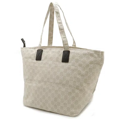Pre-owned Gucci Brown Light Beige Canvas Leather Tote Bag () In Brown, Light Beige