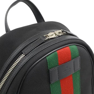 Pre-owned Gucci Sherry Line Black Green Red Color Canvas Backpack () In Black, Green, Red Color