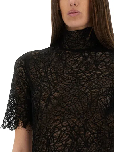 Alexander Mcqueen Black Knitted Cobweb Lace Top In Black