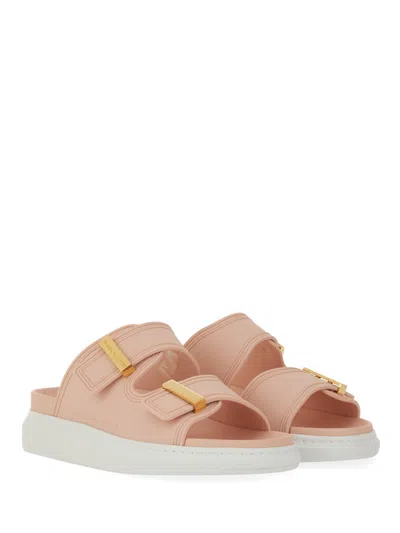 Alexander Mcqueen Double Strap Golden Hardware Sandal In Multi