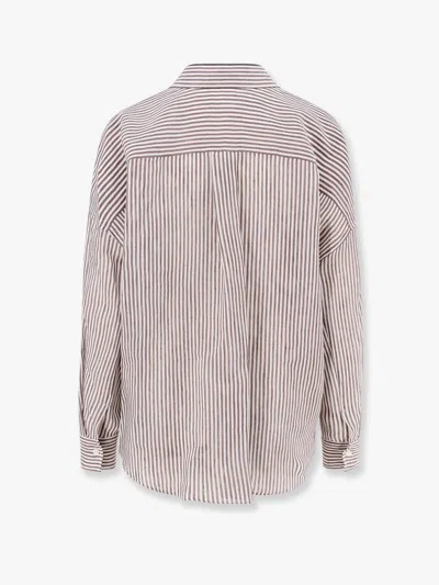 Brunello Cucinelli Striped Linen And Silk Shirt In Multicolor